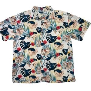 High Surf Mens XL Tropical Bird Print Hawaiian Shirt Cockatoo‎ Parrot Button Up